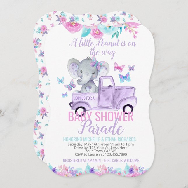 Elephant Baby Shower Parade Invitation (Front/Back)