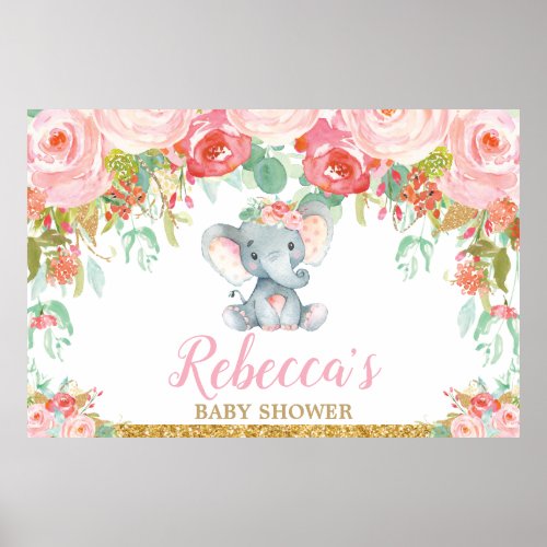 Elephant Baby Shower Party Backdrop Banner Girl Poster