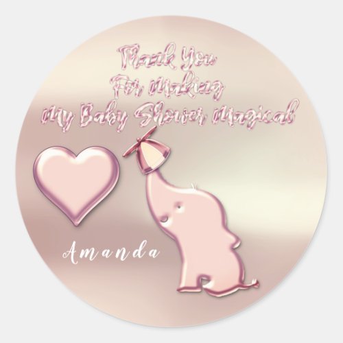 Elephant Baby Shower Party Favor Thank  Rose Heart Classic Round Sticker