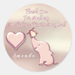 Elephant Baby Shower Party Favor Thank  Rose Heart Classic Round Sticker