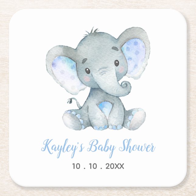 Elephant Baby Shower Personalised Coaster (Front)