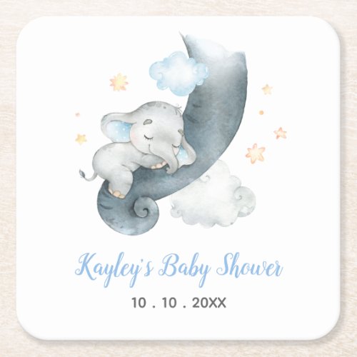 Elephant Baby Shower Personalised Elephant Cloud Square Paper Coaster