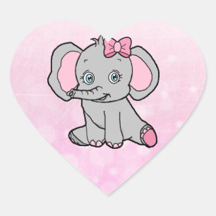 Elephant Baby Shower Pink and Gray Heart Sticker