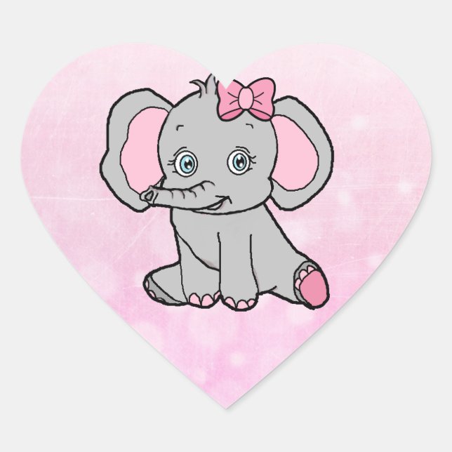 Elephant Baby Shower Pink and Gray Heart Sticker (Front)