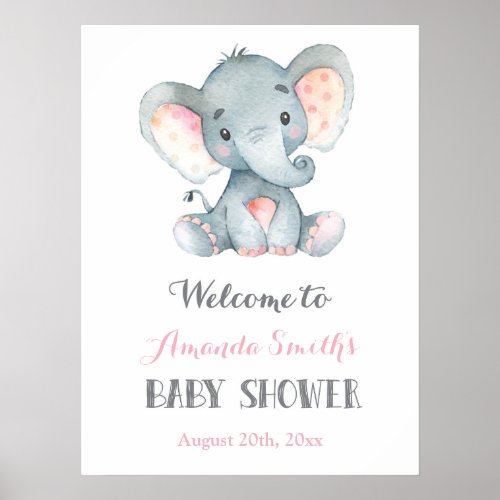 Elephant Baby Shower Pink and Gray Welcome Sign