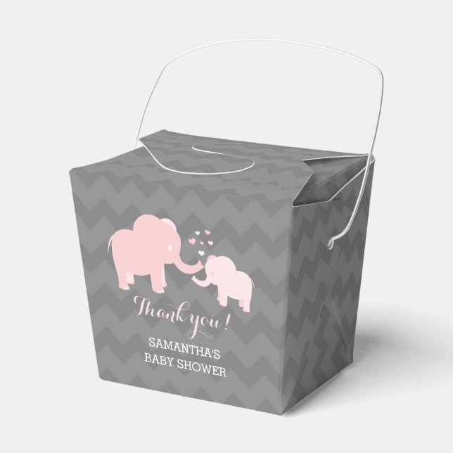 Elephant Baby Shower Pink and Grey Favor Box (Front Side)