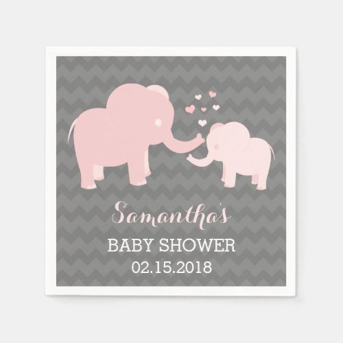 Elephant Baby Shower Pink and Grey Paper Napkins