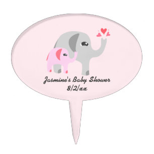 Elephant Baby Shower Pink and White Cake Topper
