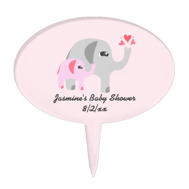 Elephant Baby Shower Pink and White Cake Topper (Front)
