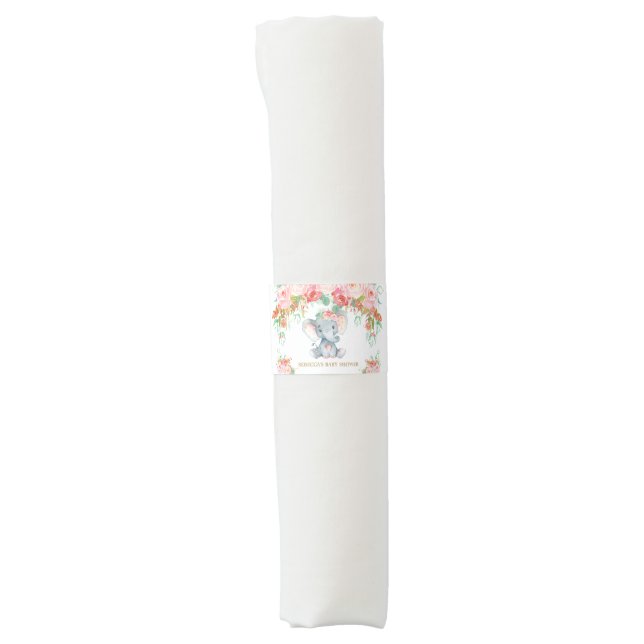 Elephant Baby Shower Pink Blush Floral Baby Girl Napkin Bands (Front)