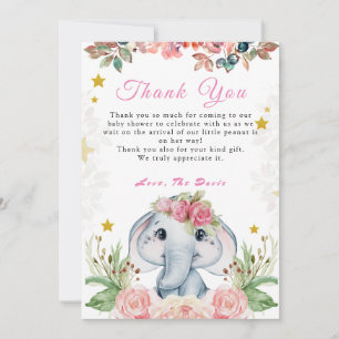 Elephant Baby Shower Pink Flower Thank You Card