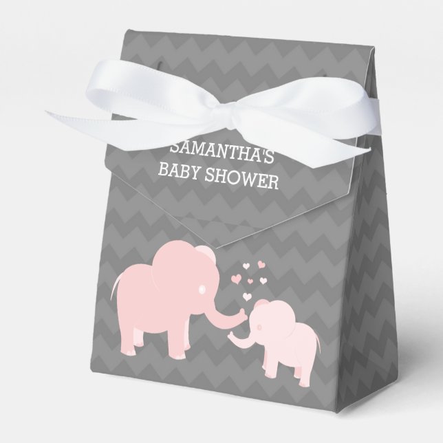Elephant Baby Shower Pink Grey Tent Favor Box (Front Side)