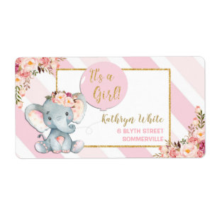 Elephant Baby Shower Pink Return Address Labels