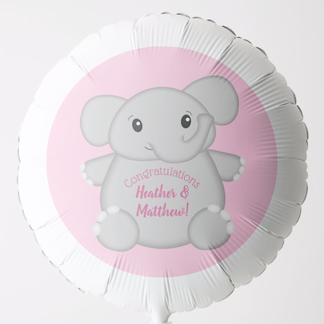 Elephant Baby Shower Pink Safari Girl Balloon (Front)