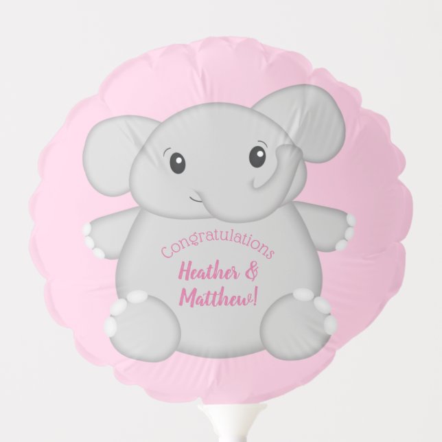 Elephant Baby Shower Pink Safari Girl Balloon (Front)