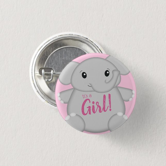 Elephant Baby Shower Pink Safari Girl Button (Front & Back)