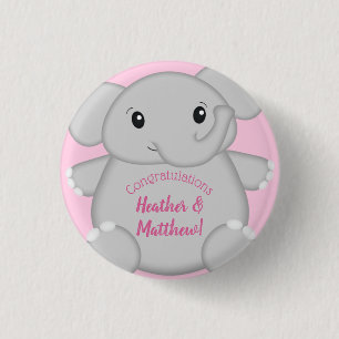 Elephant Baby Shower Pink Safari Girl Button
