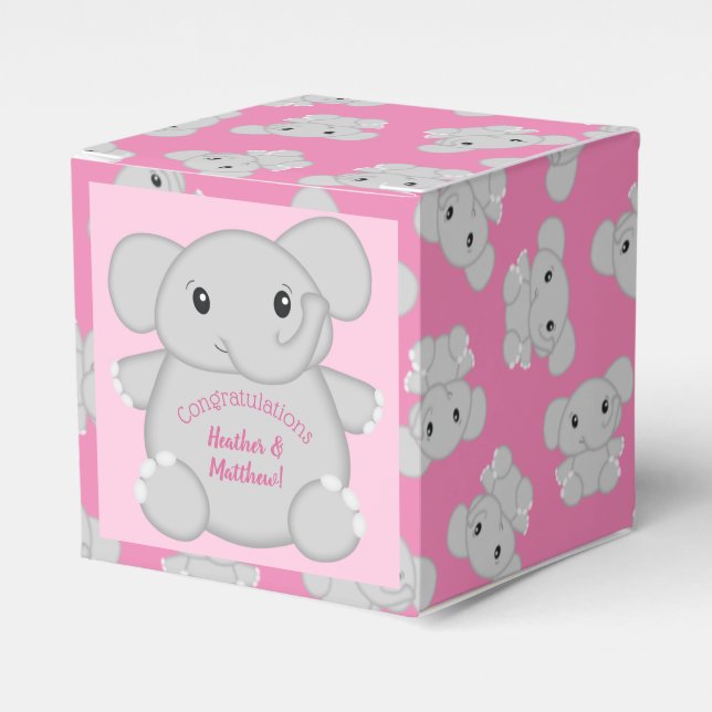 Elephant Baby Shower Pink Safari Girl Favor Boxes (Front Side)