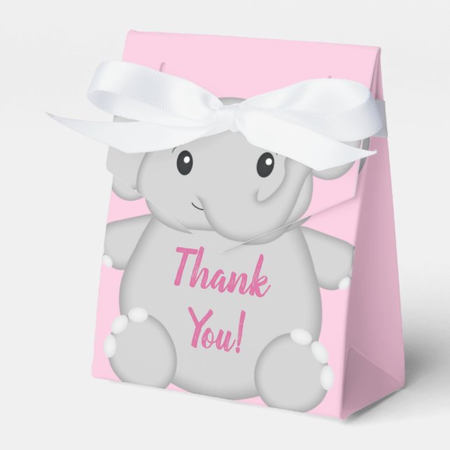 Elephant Baby Shower Pink Safari Girl Favor Boxes (Front Side)