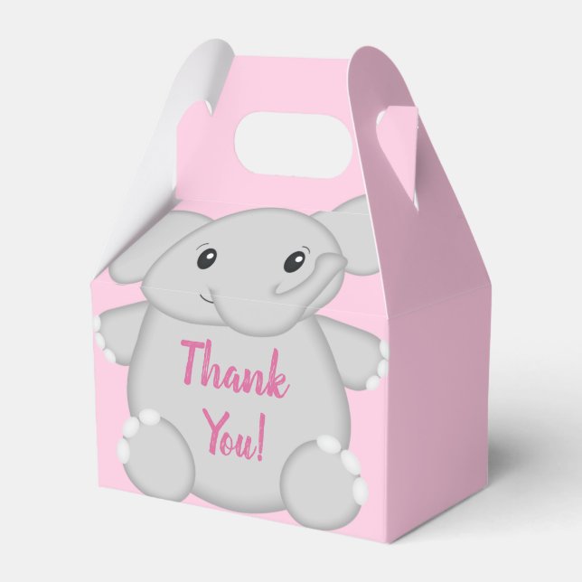 Elephant Baby Shower Pink Safari Girl Favor Boxes (Front Side)