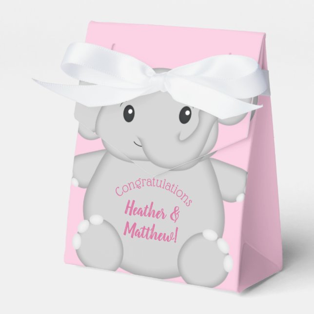 Elephant Baby Shower Pink Safari Girl Favor Boxes (Front Side)