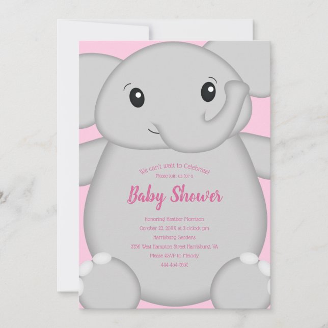Elephant Baby Shower Pink Safari Girl Invitation (Front)