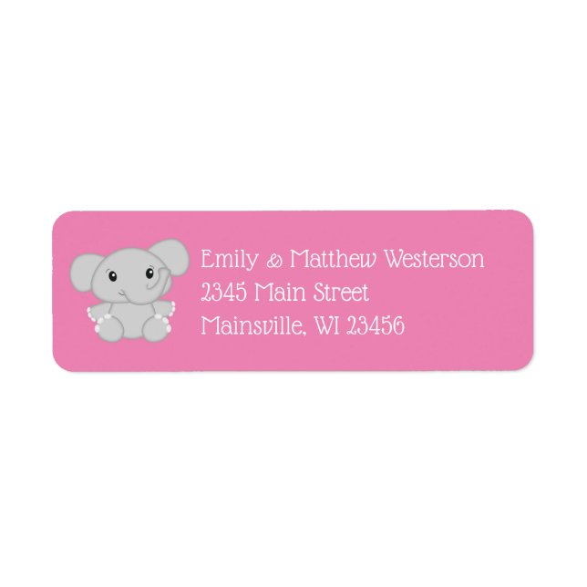 Elephant Baby Shower Pink Safari Girl Label (Front)