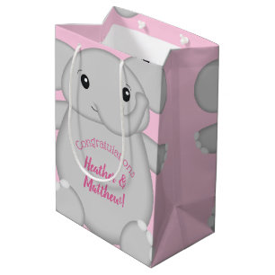 Elephant Baby Shower Pink Safari Girl Medium Gift Bag