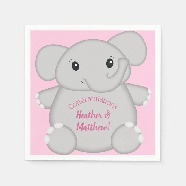 Elephant Baby Shower Pink Safari Girl Napkins (Front)