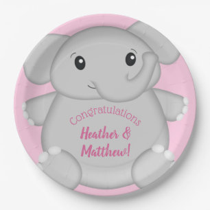 Elephant Baby Shower Pink Safari Girl Paper Plates