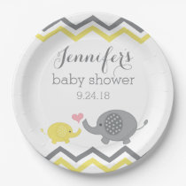 Elephant Baby Shower Plates | Yellow Gray Chevron