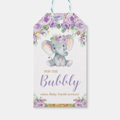 Elephant Baby Shower Pop The Bubbly Champange Gift Tags