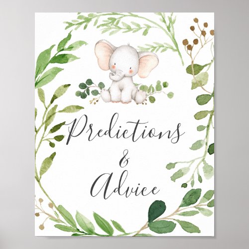 Elephant Baby Shower Predictions and Advice Sign