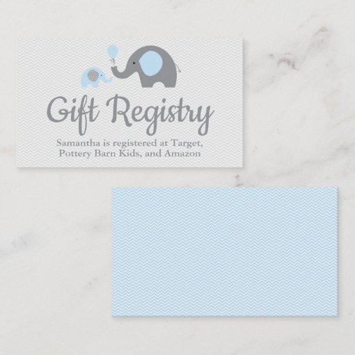 Elephant Baby Shower Registry Inserts in Blue Zazzle