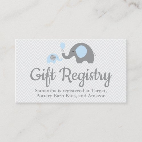 Elephant Baby Shower Registry Inserts in Blue