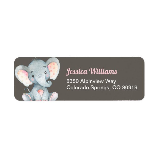 Elephant Baby Shower Return Address Label (Front)
