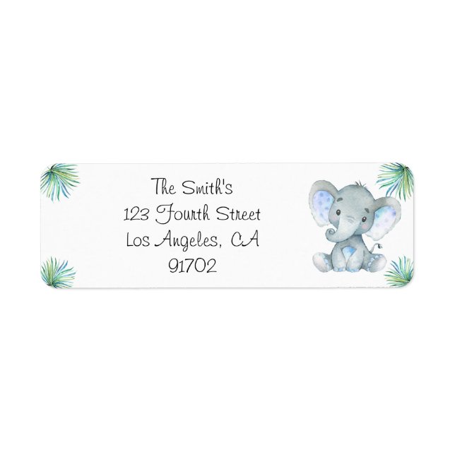 Elephant Baby Shower Return Labels (Front)