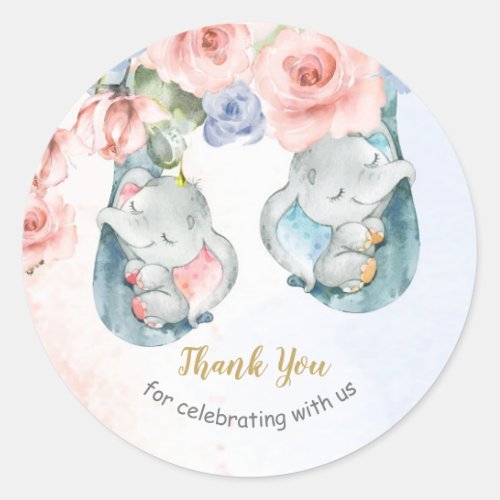 Elephant Baby Shower Round Thank You Stickers