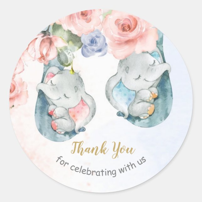 Elephant Baby Shower Round Thank You Stickers (Front)
