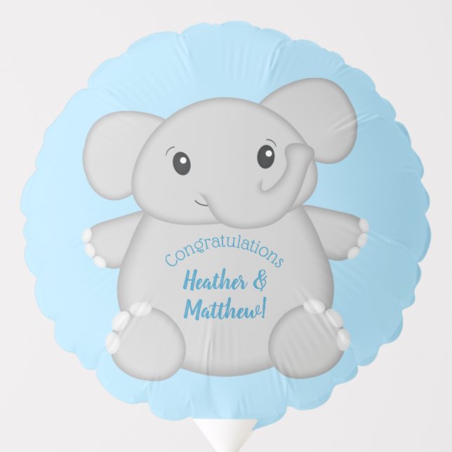 Elephant Baby Shower Safari Blue Boy Balloon (Front)