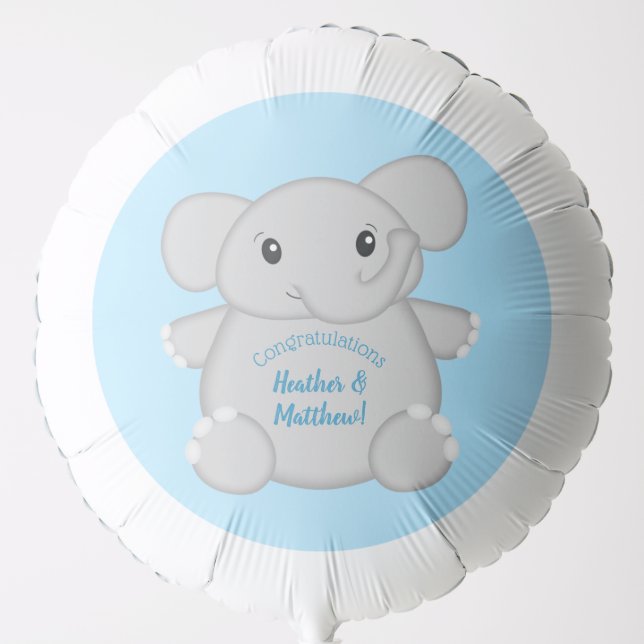 Elephant Baby Shower Safari Blue Boy Balloon (Front)