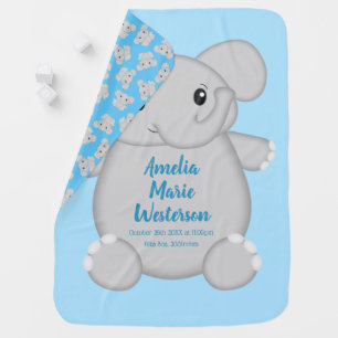 Elephant Baby Shower Safari Blue Boy Blanket