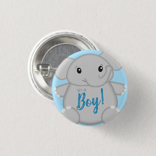 Elephant Baby Shower Safari Blue Boy Button