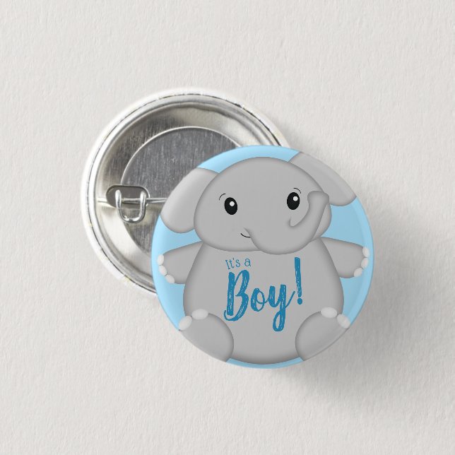 Elephant Baby Shower Safari Blue Boy Button (Front & Back)