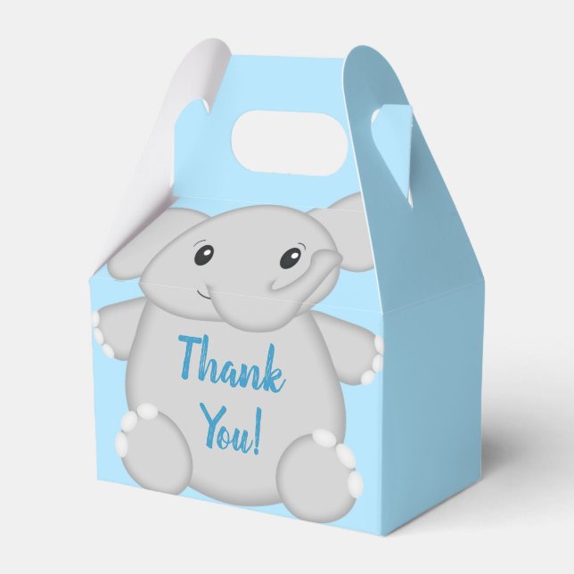 Elephant Baby Shower Safari Blue Boy Favor Boxes (Front Side)