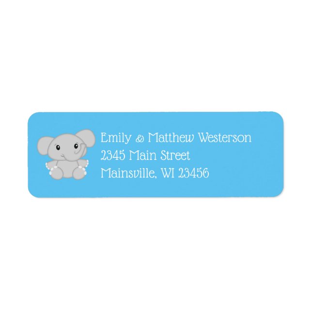Elephant Baby Shower Safari Blue Boy Label (Front)