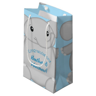 Elephant Baby Shower Safari Blue Boy Small Gift Bag
