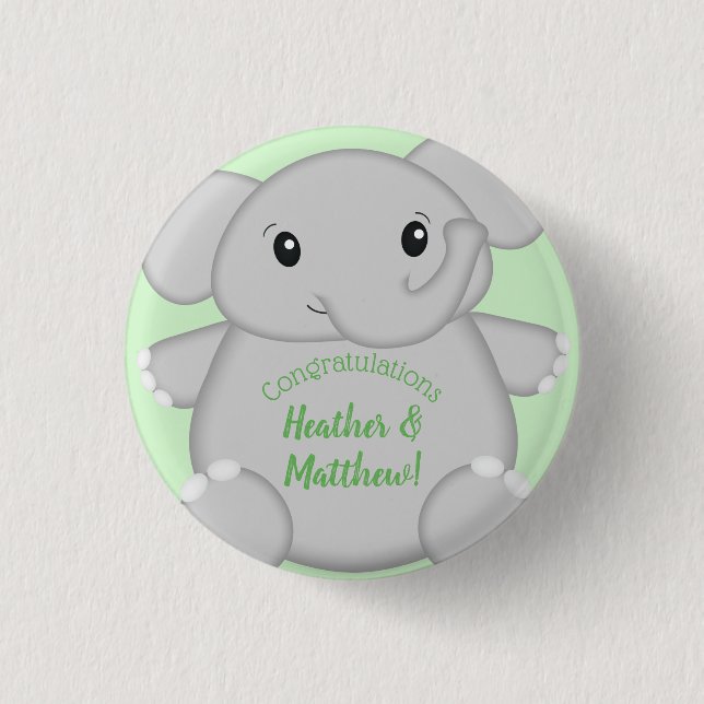 Elephant Baby Shower Safari Button (Front)