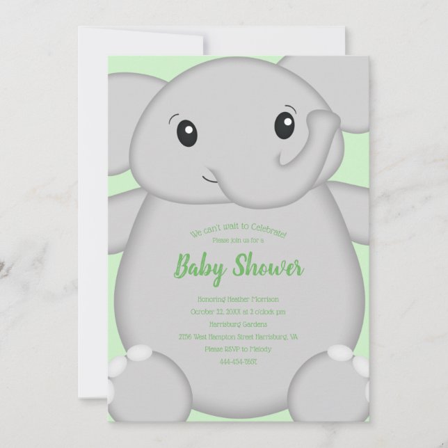 Elephant Baby Shower Safari Invitation (Front)
