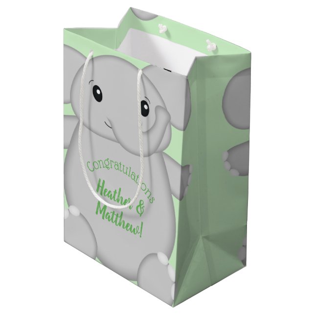 Elephant Baby Shower Safari Medium Gift Bag (Back Angled)
